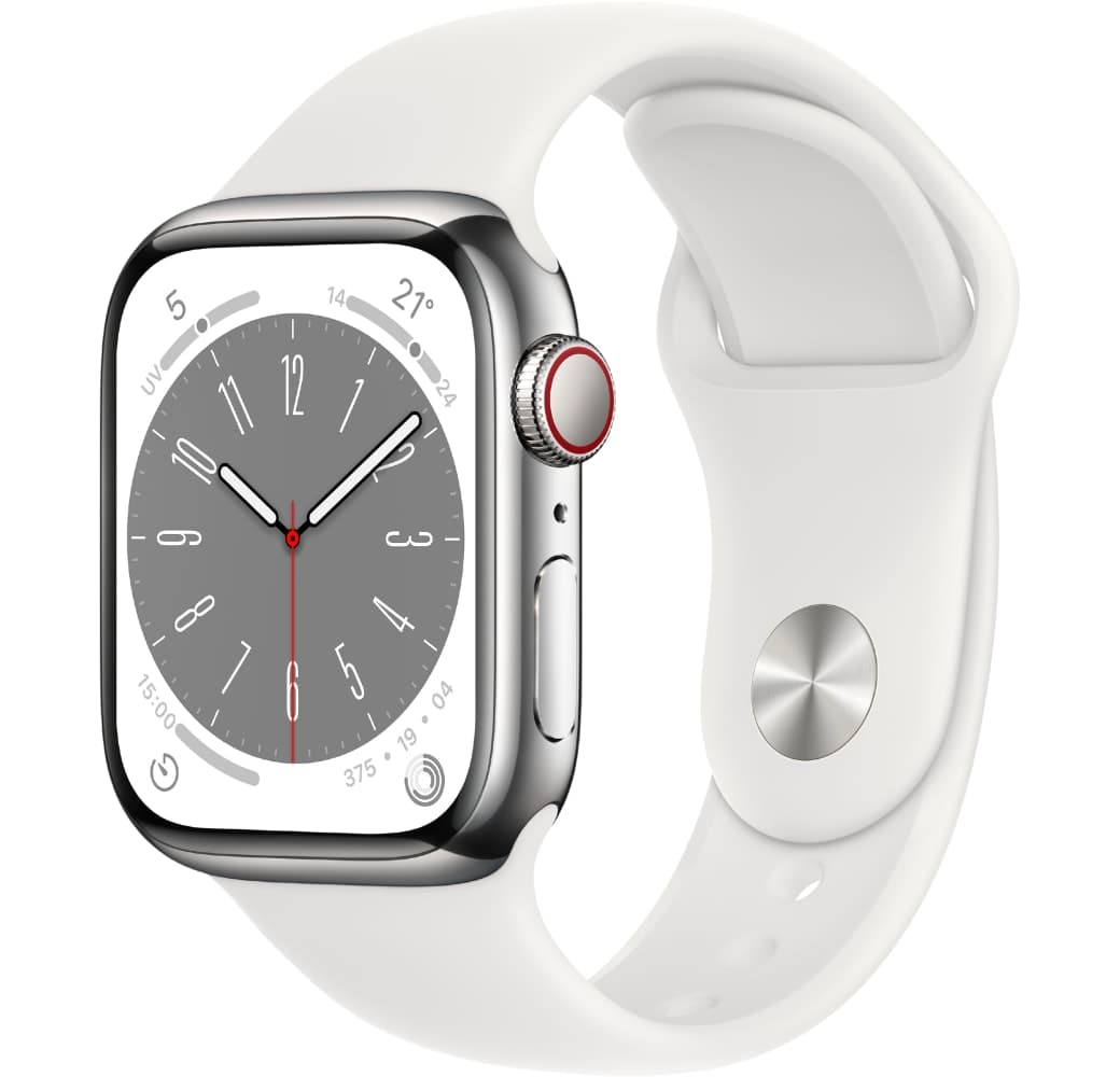 Blanco Apple Watch Series 8 GPS + Cellular, caja de acero inoxidable, 41 mm.1