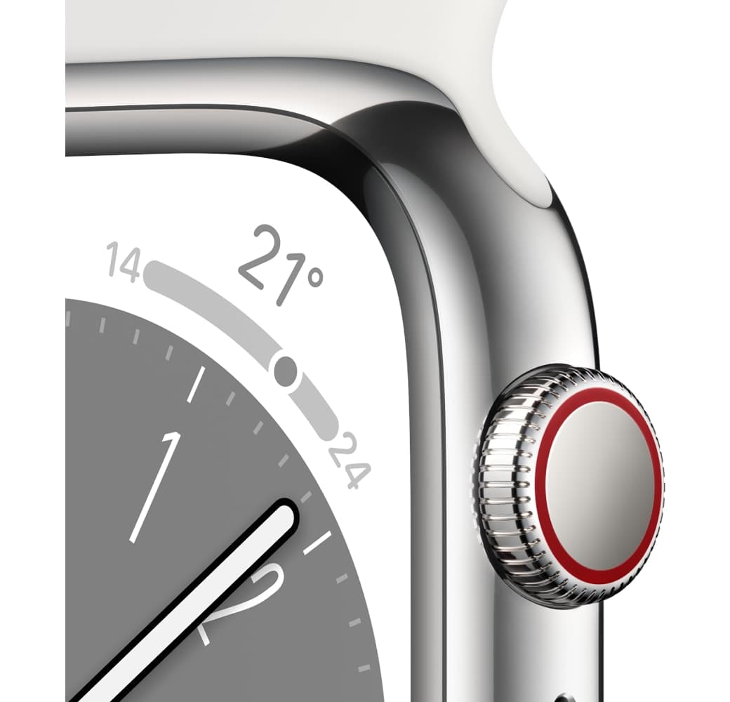 Blanco Apple Watch Series 8 GPS + Cellular, caja de acero inoxidable, 41 mm.3
