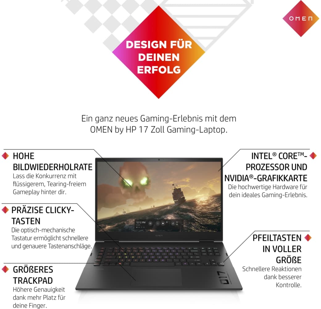 Schwarz HP Omen 17-ck2077ng Gaming Notebook - Intel® Core™ i7-13700HX - 32GB - 512GB SSD - NVIDIA® GeForce® RTX 4080.5