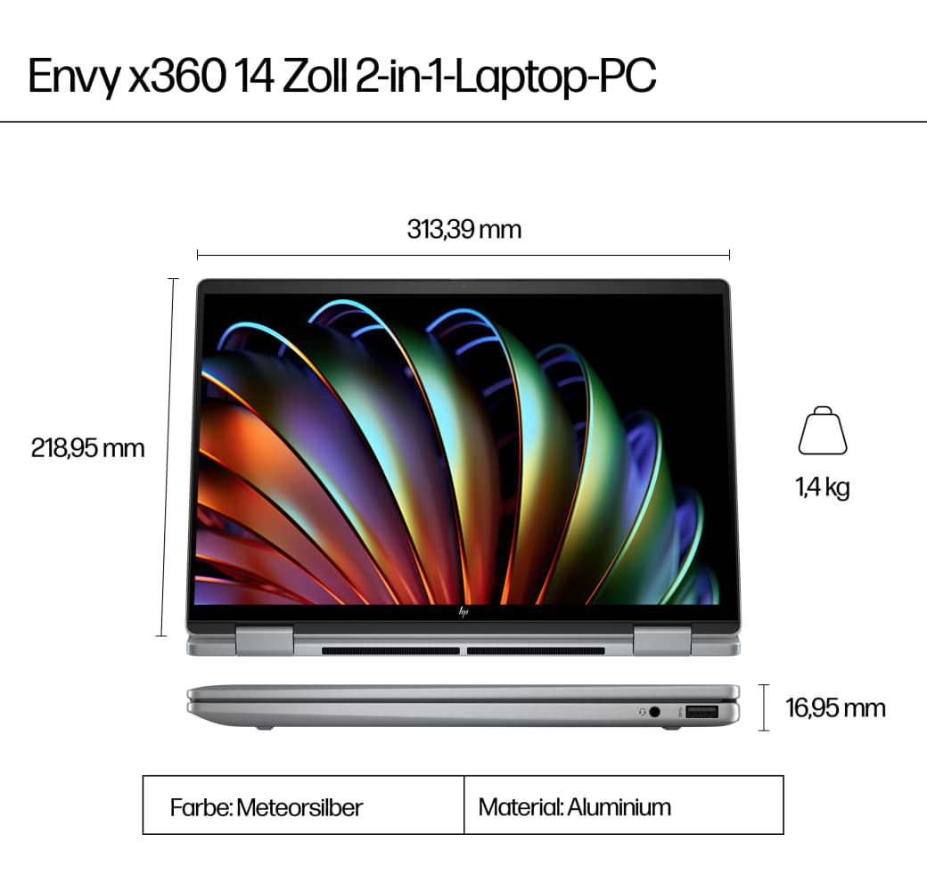 Glacier Silver HP Envy x360 14-fa0057ng Copilot+ Notebook - AMD Ryzen™ 5 8640HS - 16GB - 512GB - AMD Radeon Integrated Graphics.8