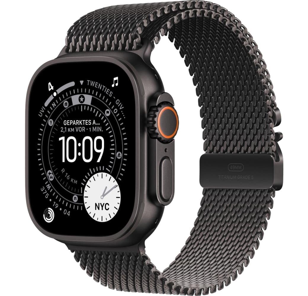 Schwarz Apple Watch Ultra 3 GPS + Cellular, Titangehäuse, Milanaiseband, 49 mm.1