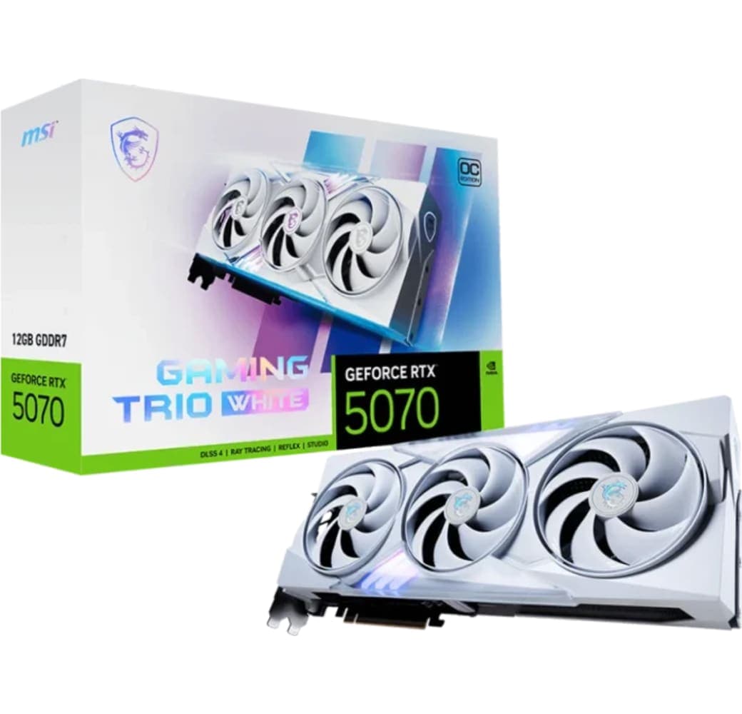 White MSI GeForce RTX 5070 12G GAMING TRIO OC grafische kaart.1